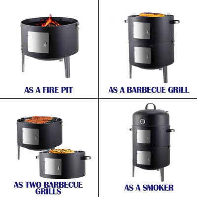 Cooking grates inside the Realcook 17-Inch BBQ Vertical Steel Charcoal Smoker loaded with food