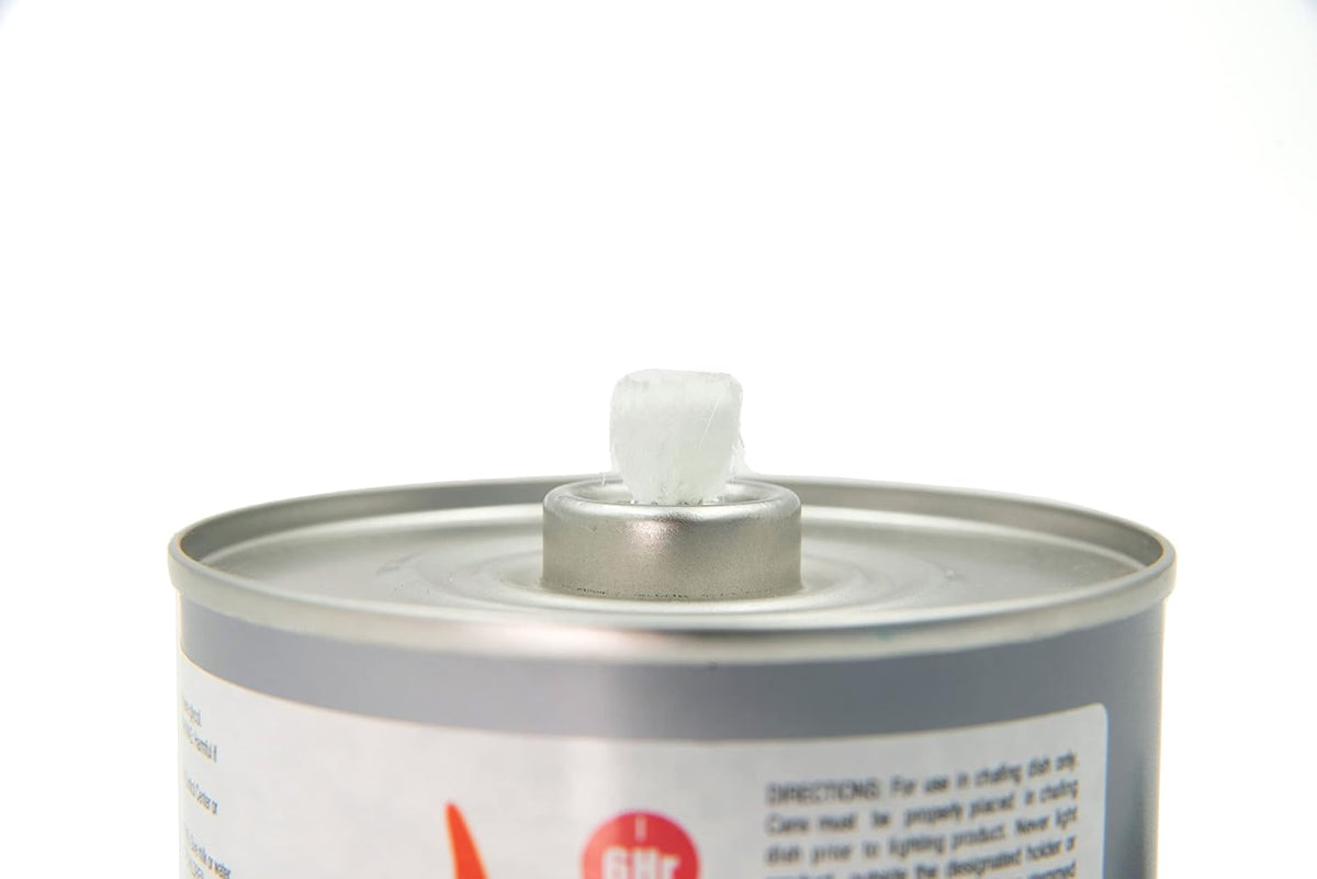 Close-up of Hotin Wick Fuel 195 g can for chafing dish food warming