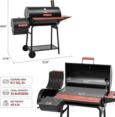 Royal Gourmet 30-Inch Barrel Charcoal Grill with Offset Smoker