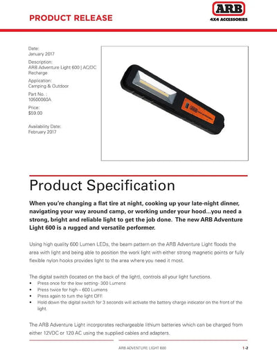 ARB Rechargeable Adventure Light 600 - Shop  Portable Lighting at  Trekaline