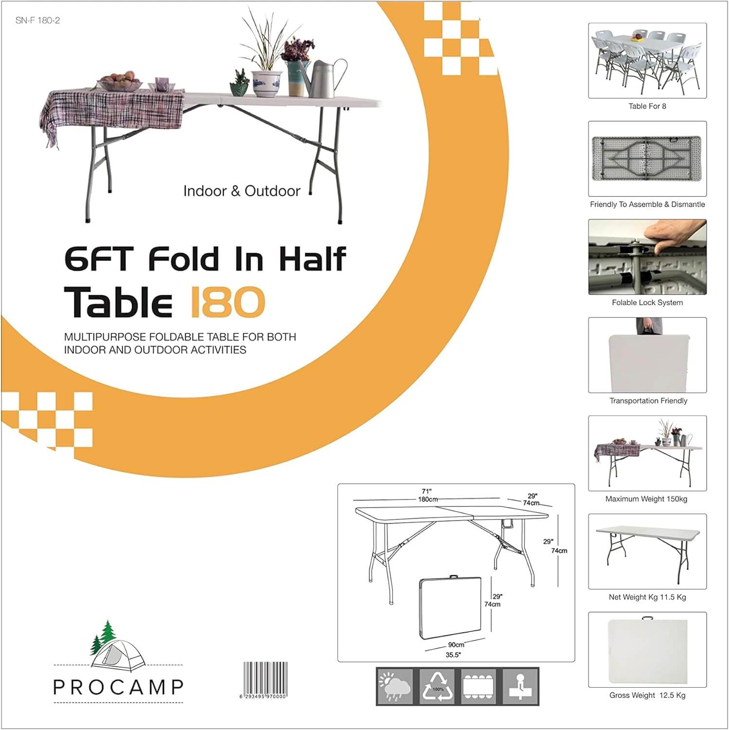 Procamp 180 cm Fold in Half Utility Table - Shop  Camp Tables at  Trekaline