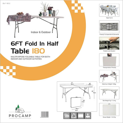 Procamp 180 cm Fold in Half Utility Table - Shop  Camp Tables at  Trekaline