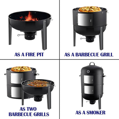 Modular parts of the Realcook 20-Inch BBQ Vertical Steel Charcoal Smoker