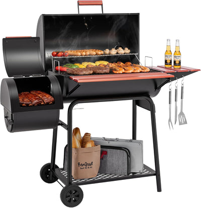 Royal Gourmet 30-Inch Barrel Charcoal Grill with Offset Smoker