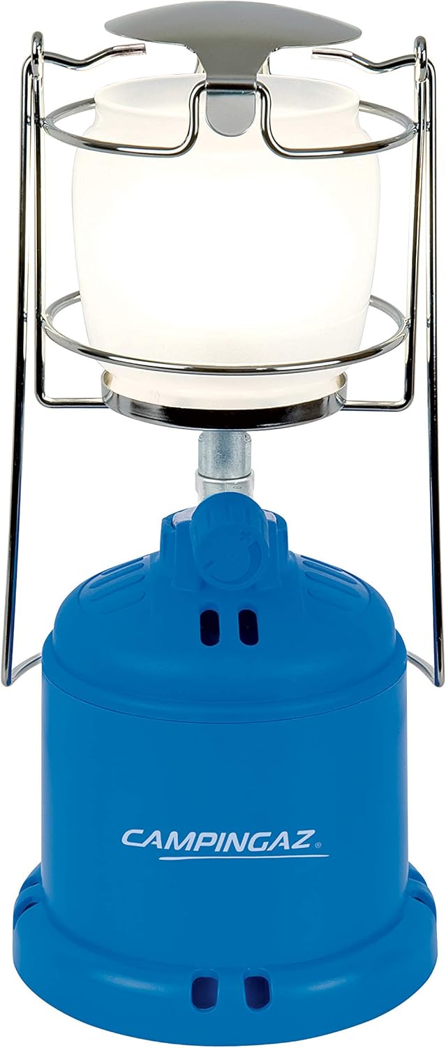 Close up of the Campingaz 206L Gas Lantern glass globe and protective metal guards.