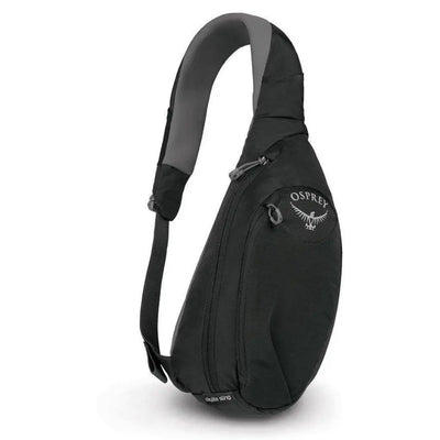 Osprey Daylite Sling in black, featuring a redesigned ambidextrous carry with cell phone sleeve, dual side zippers, and daisy chain details.