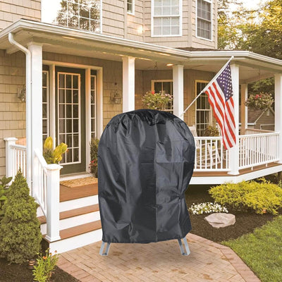 Realcook 17-Inch BBQ Smoker Grill Cover shielding an outdoor grill
