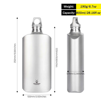 SilverAnt Ultralight Titanium Water Bottle Slim - 27 oz / 800 ml