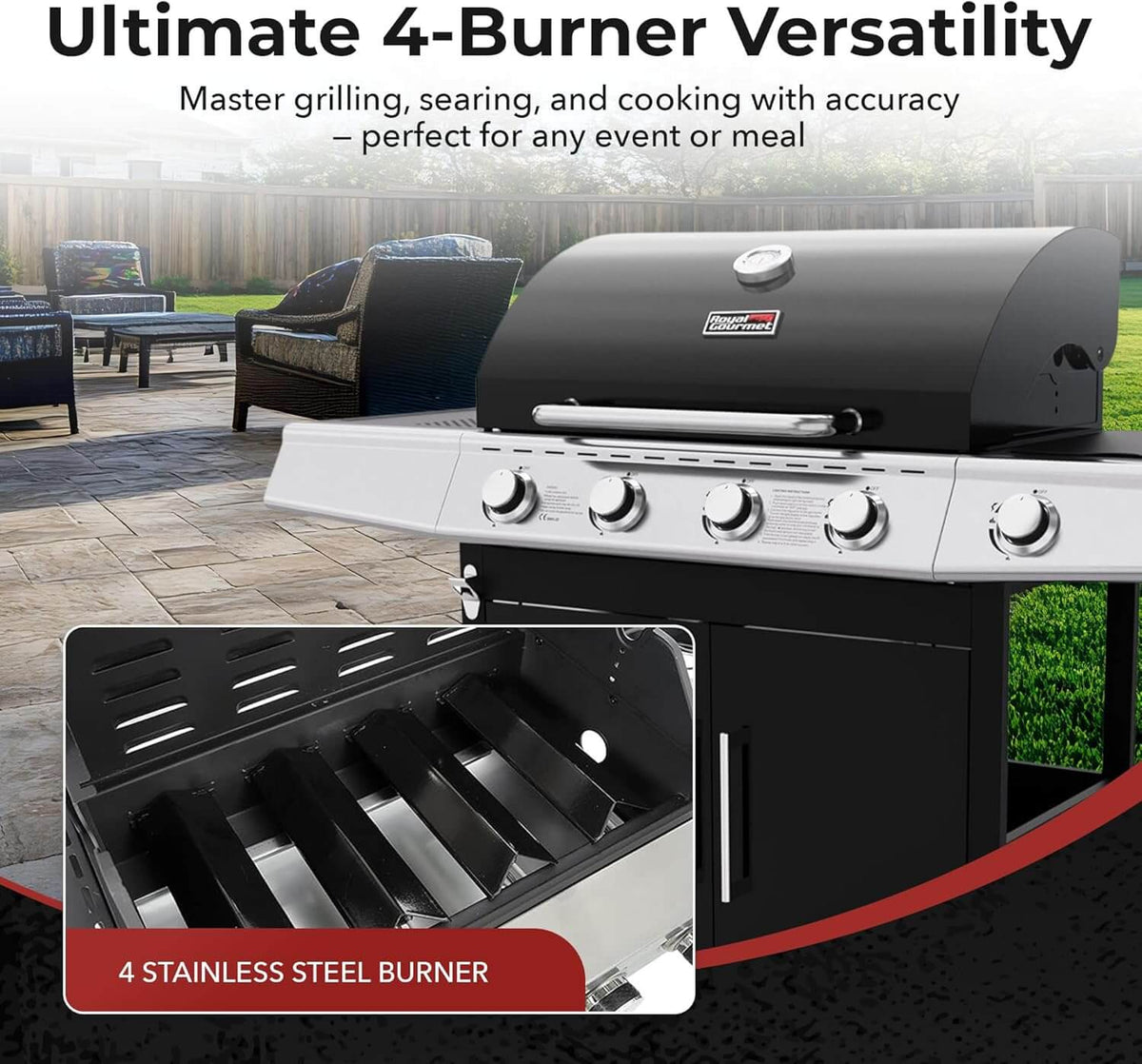 Royal Gourmet 4-Burner Gas Grill with Side Burner