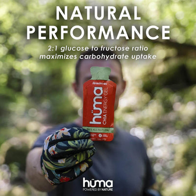 Huma Chia Energy Gel Plus - Lemons and Limes promotes natural performance with 2:1 glucose to fructose ratio.
