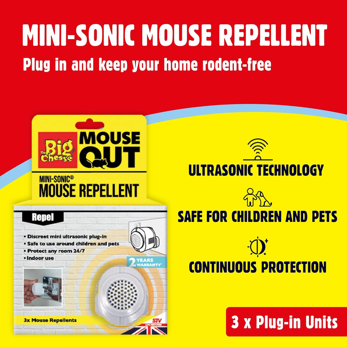 STV Big Cheese Mini-Sonic Mouse Repellent 3-Pack