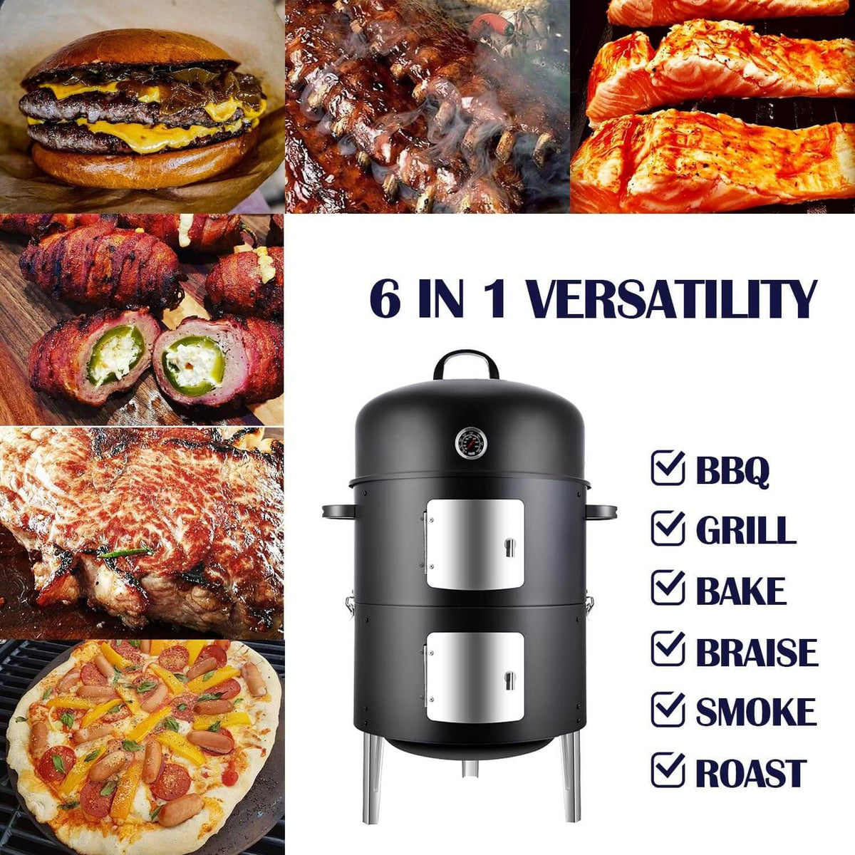 Realcook 17-Inch BBQ Vertical Steel Charcoal Smoker fully assembled