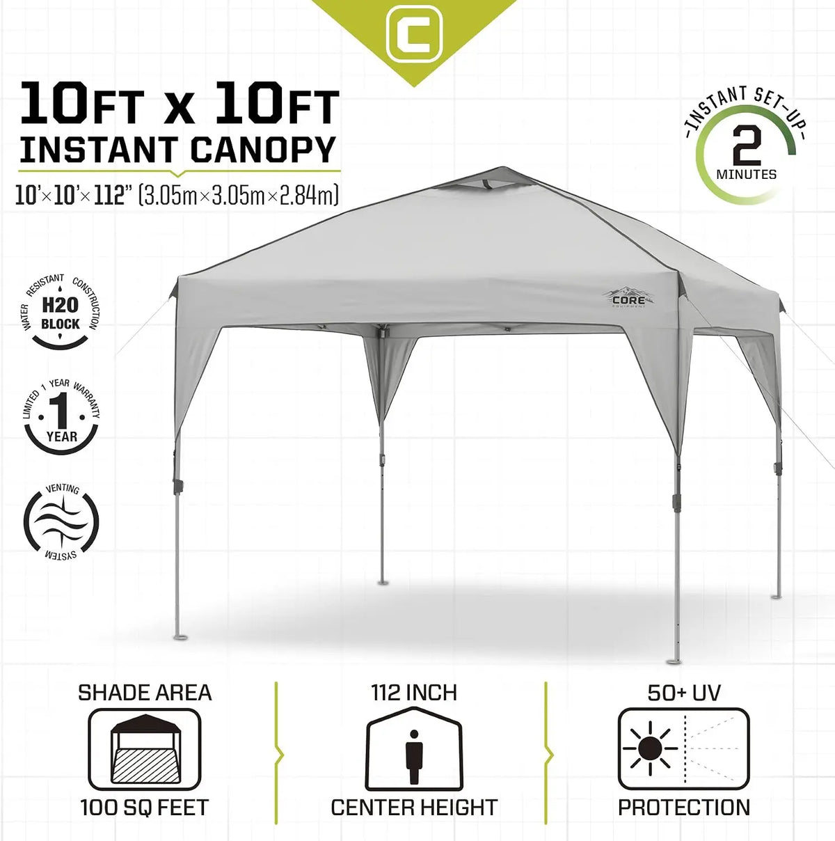 Core Equipment Instant Canopy 10ft x 10ft Light Grey - Shop  Shade Shelters at  Trekaline