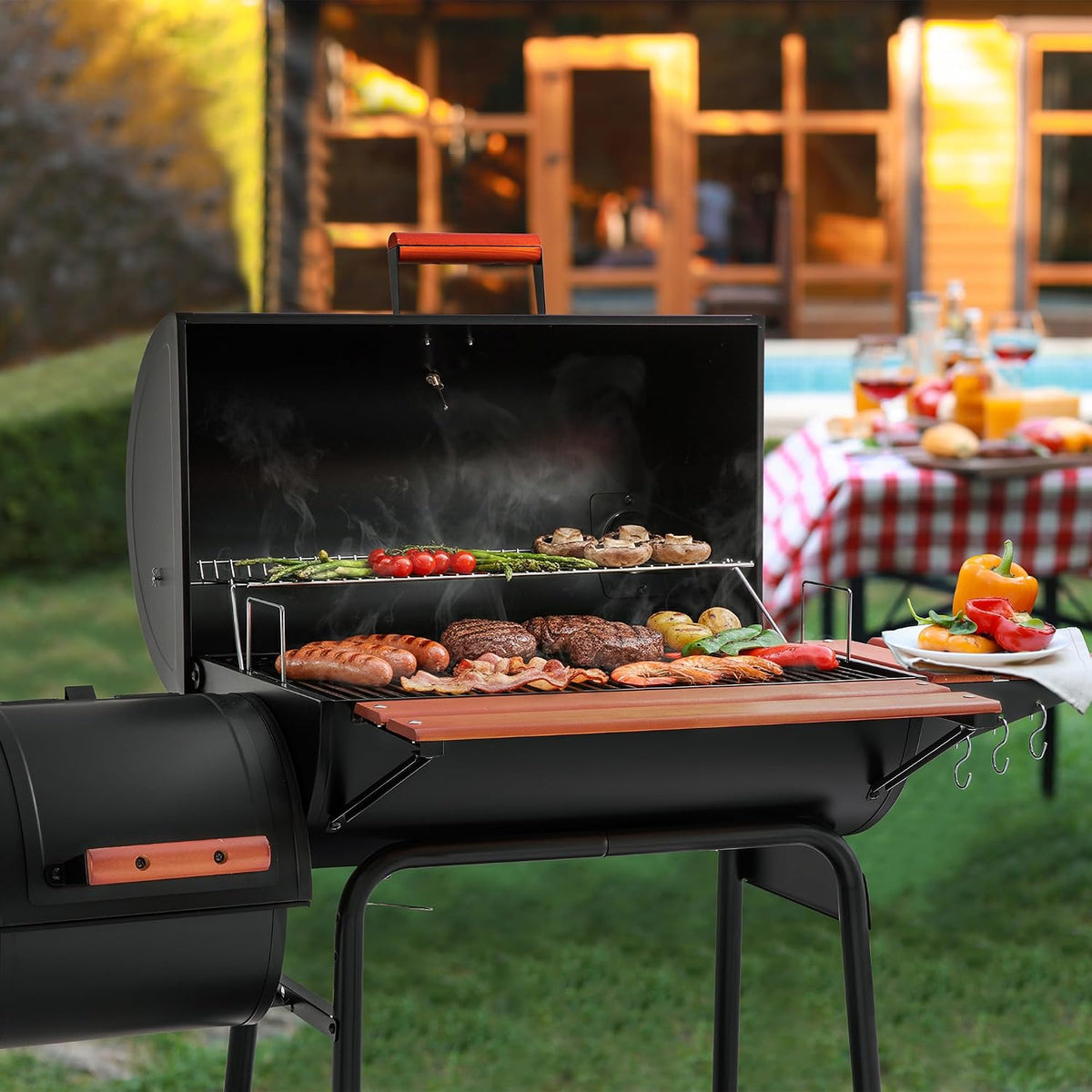 Royal Gourmet 30-Inch Barrel Charcoal Grill with Offset Smoker