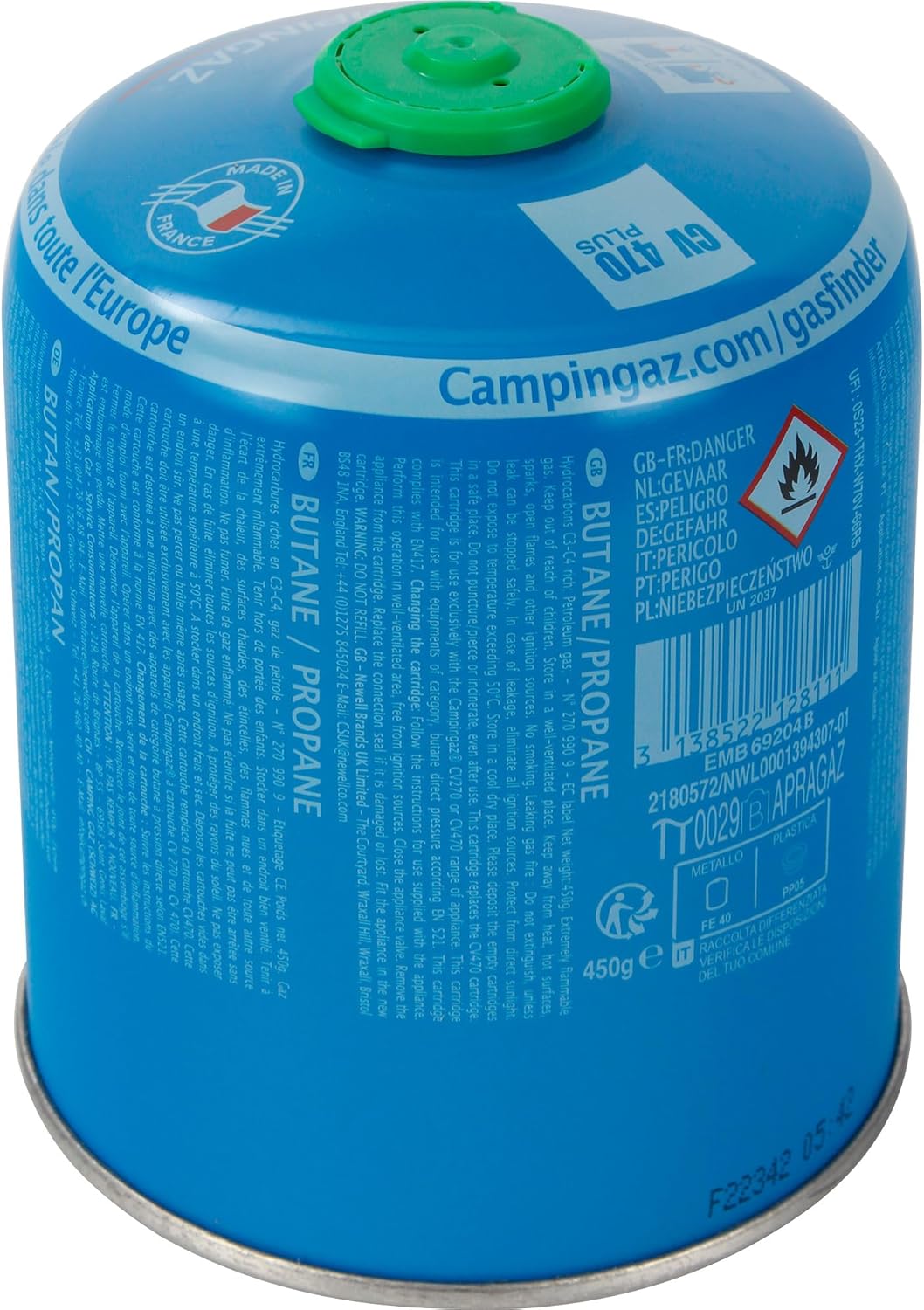 Campingaz CV470 Plus Gas Cartridge - 450g, reliable fuel source for outdoor cooking and camping.