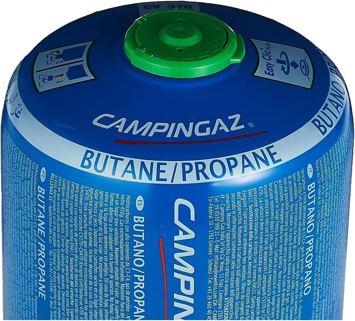 Campingaz CV470 Plus Gas Cartridge - 450g, ideal for outdoor cooking, blue cylinder with butane/propane label.