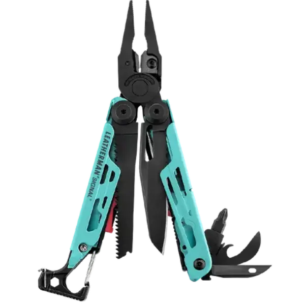 Leatherman Signal Multi-Tool with 19 essential tools displayed for survival
