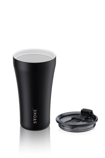 Sttoke Classic Series ceramic leak-proof cup 12 oz with lid, ideal for coffee lovers seeking flavor and style.