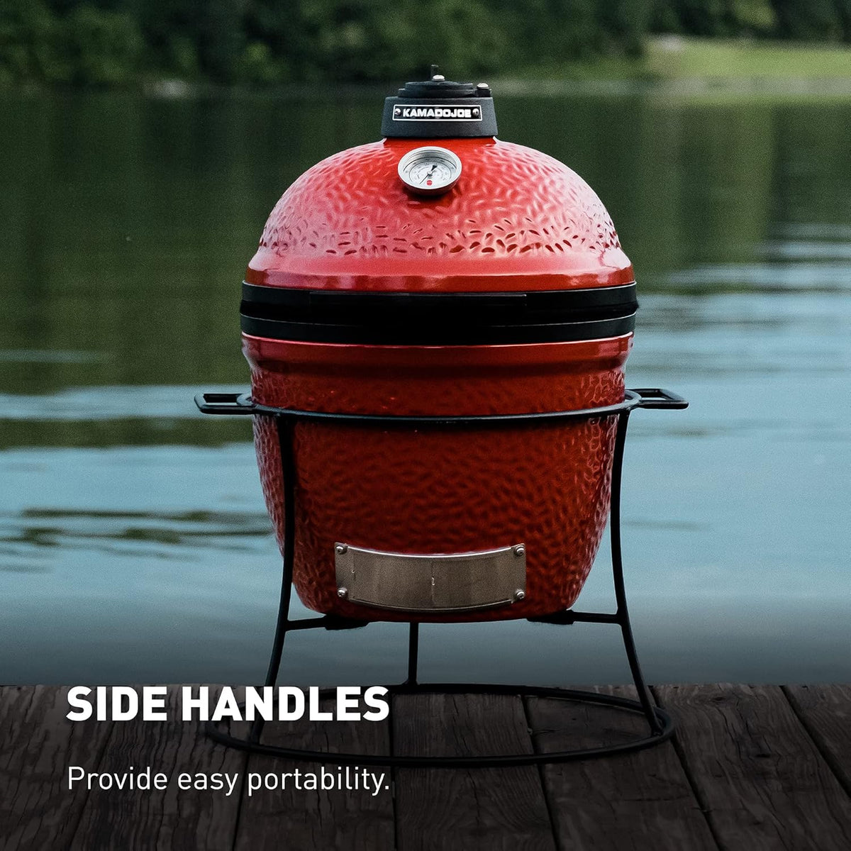 Kamado Joe Joe Jr. with Cast Iron Stand near the lake