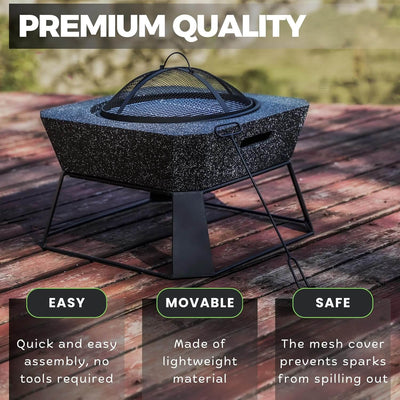 MGO Square Fire Pit with chrome grill rack set up on a UAE patio