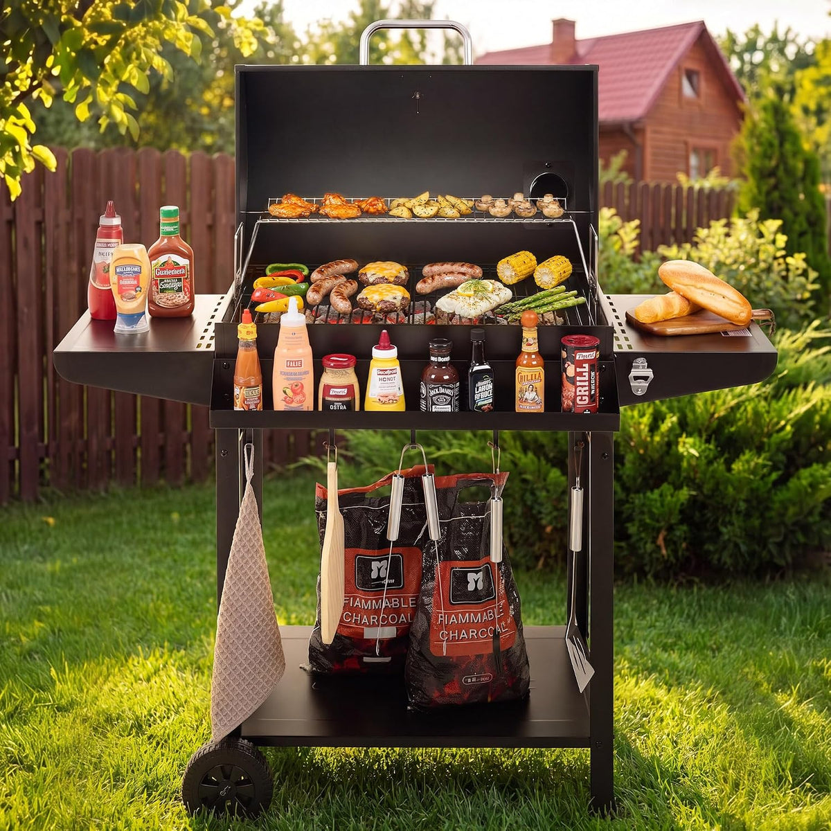 Royal Gourmet 30-inch Barrel Charcoal Grill with Front Basket