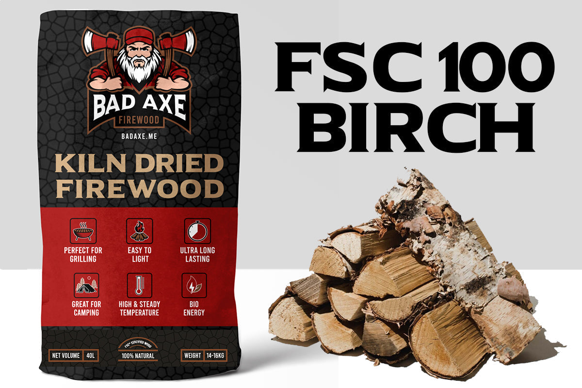 Bad Axe Birch Firewood Sack Premium Kiln Dried Logs - 40L