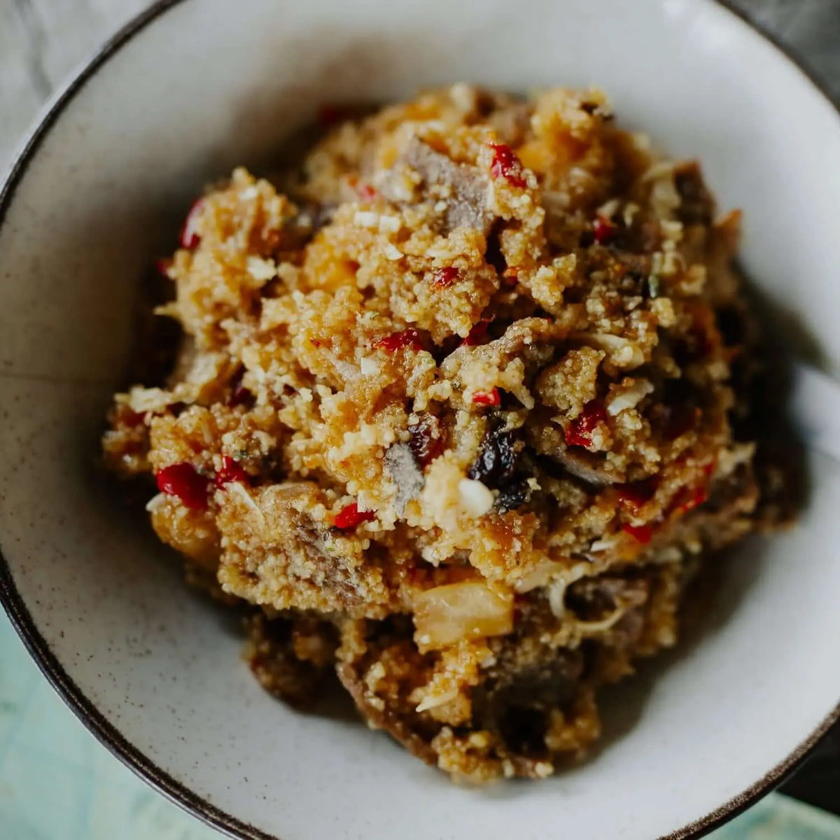 Back Country Cuisine Moroccan Lamb freeze-dried meal in a bowl, essential for trail adventures