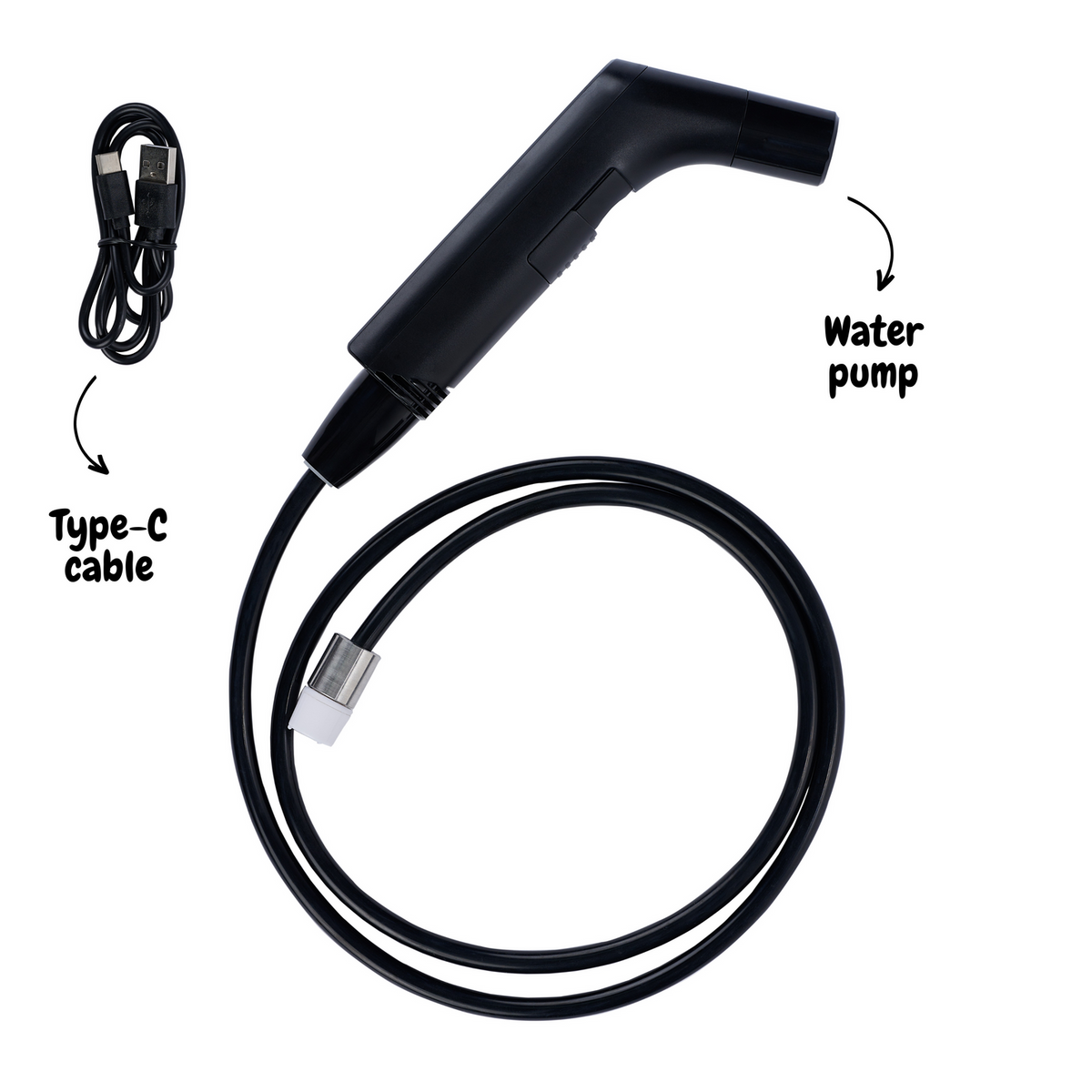Hygiene Collective Bliss Rechargeable Travel Bidet with type-C cable and water pump attachment, ideal for portable hygiene solutions.