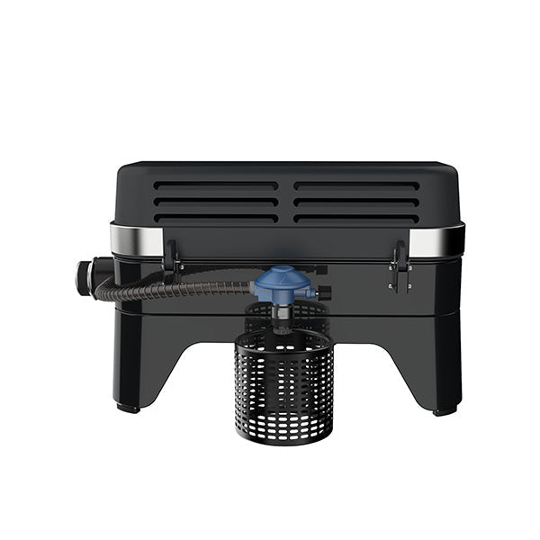 Back view of Campingaz Attitude 2go CV tabletop gas grill, showcasing rear design and gas connection