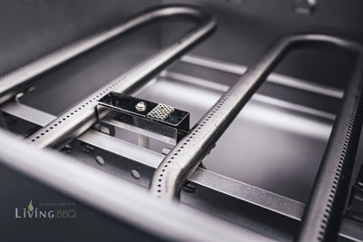 Close-up of the Campingaz 4 Series Onyx S gas grill burners showcasing precision design for outdoor cooking.