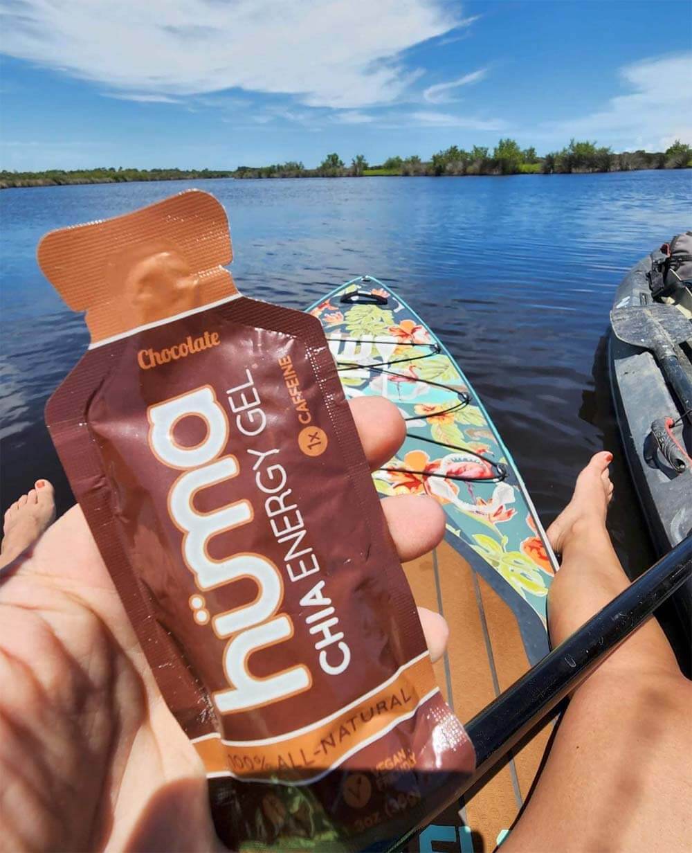 Huma Chia Energy Gel Chocolate at seaside in UAE