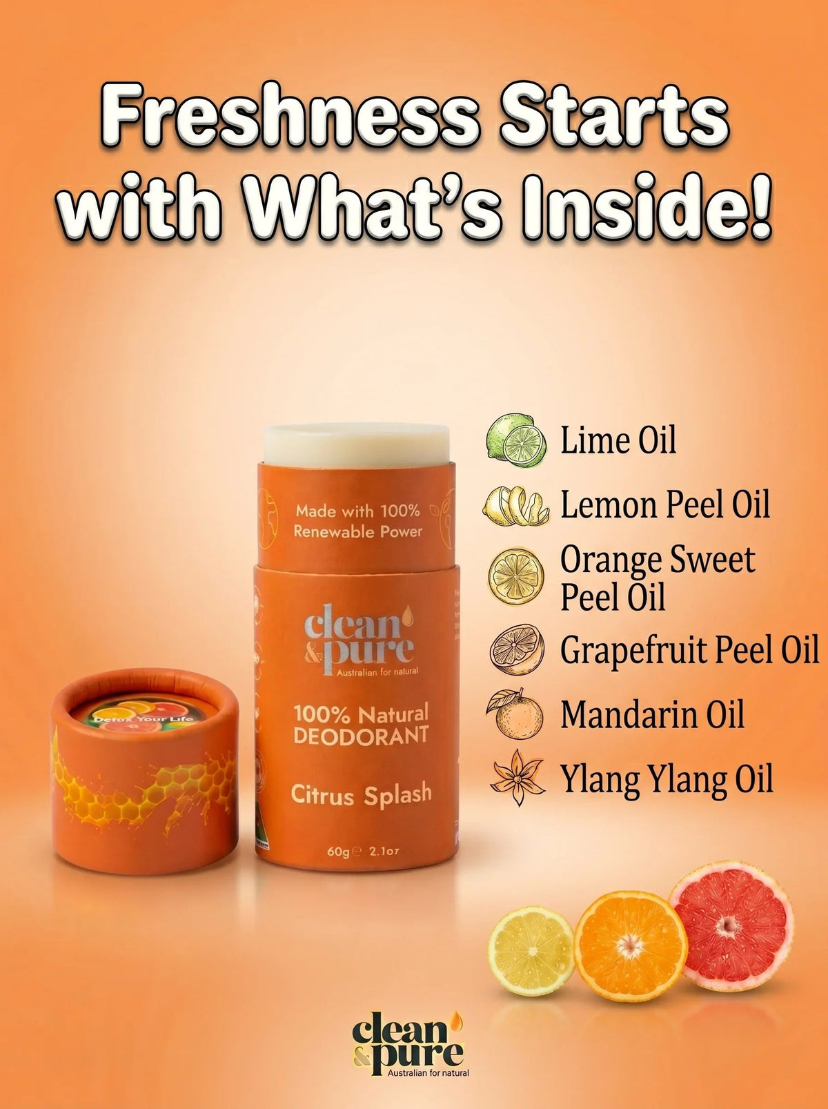 Clean & Pure Citrus Splash Natural Deodorant 60g - Shop  Deodorant at  Trekaline