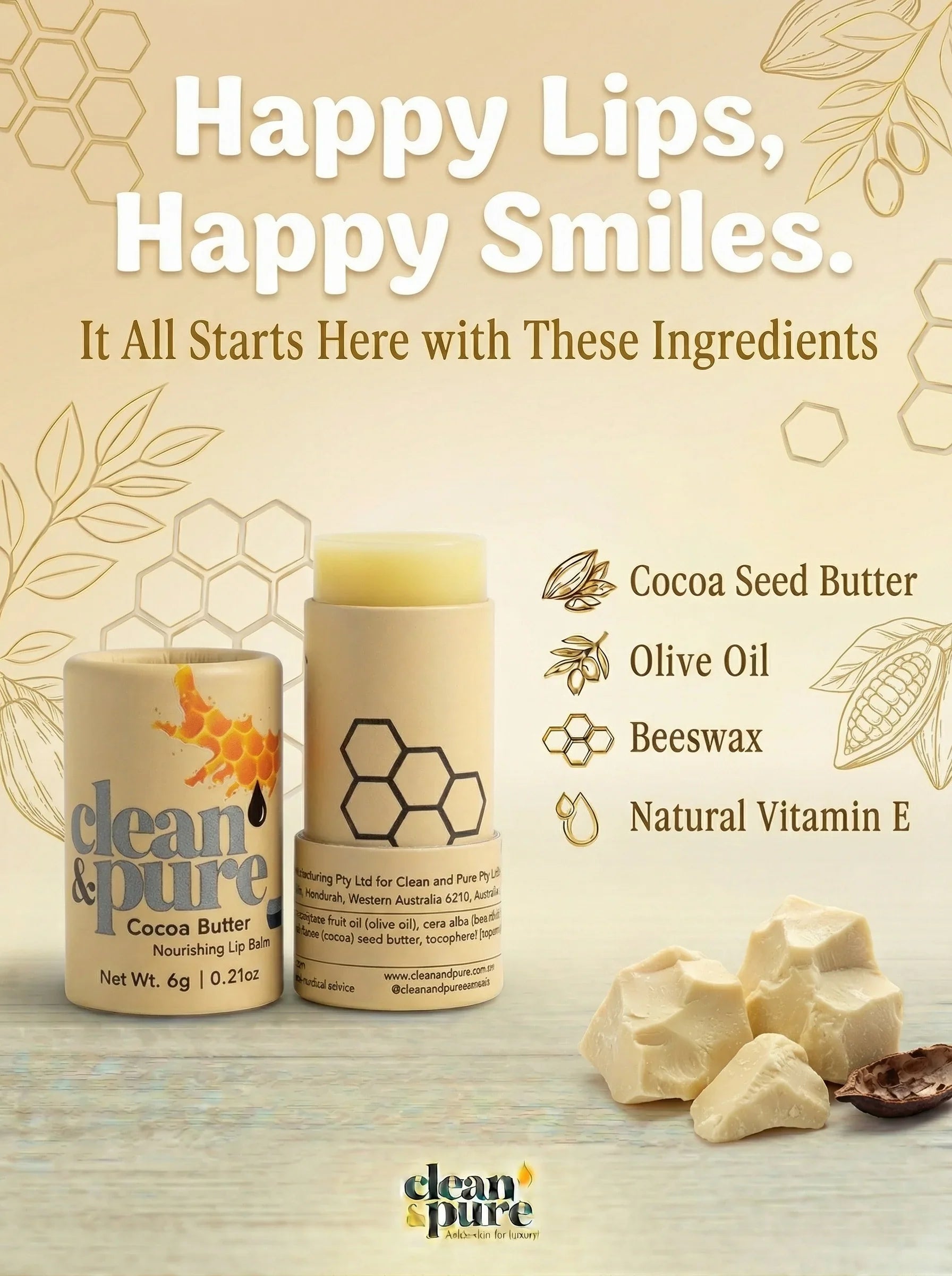Clean & Pure Cocoa Butter Lip Balm - Shop  Lip Balm at  Trekaline