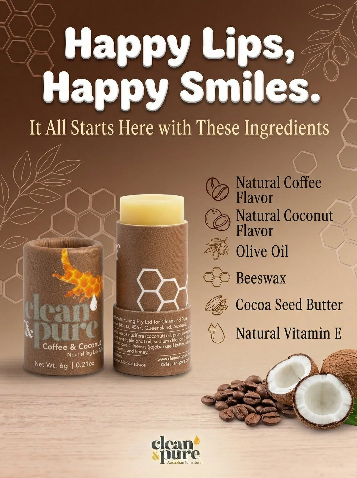 Clean & Pure Coffee and Coconut Lip Balm - Shop  Lip Balm at  Trekaline