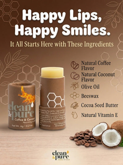 Clean & Pure Coffee and Coconut Lip Balm - Shop  Lip Balm at  Trekaline