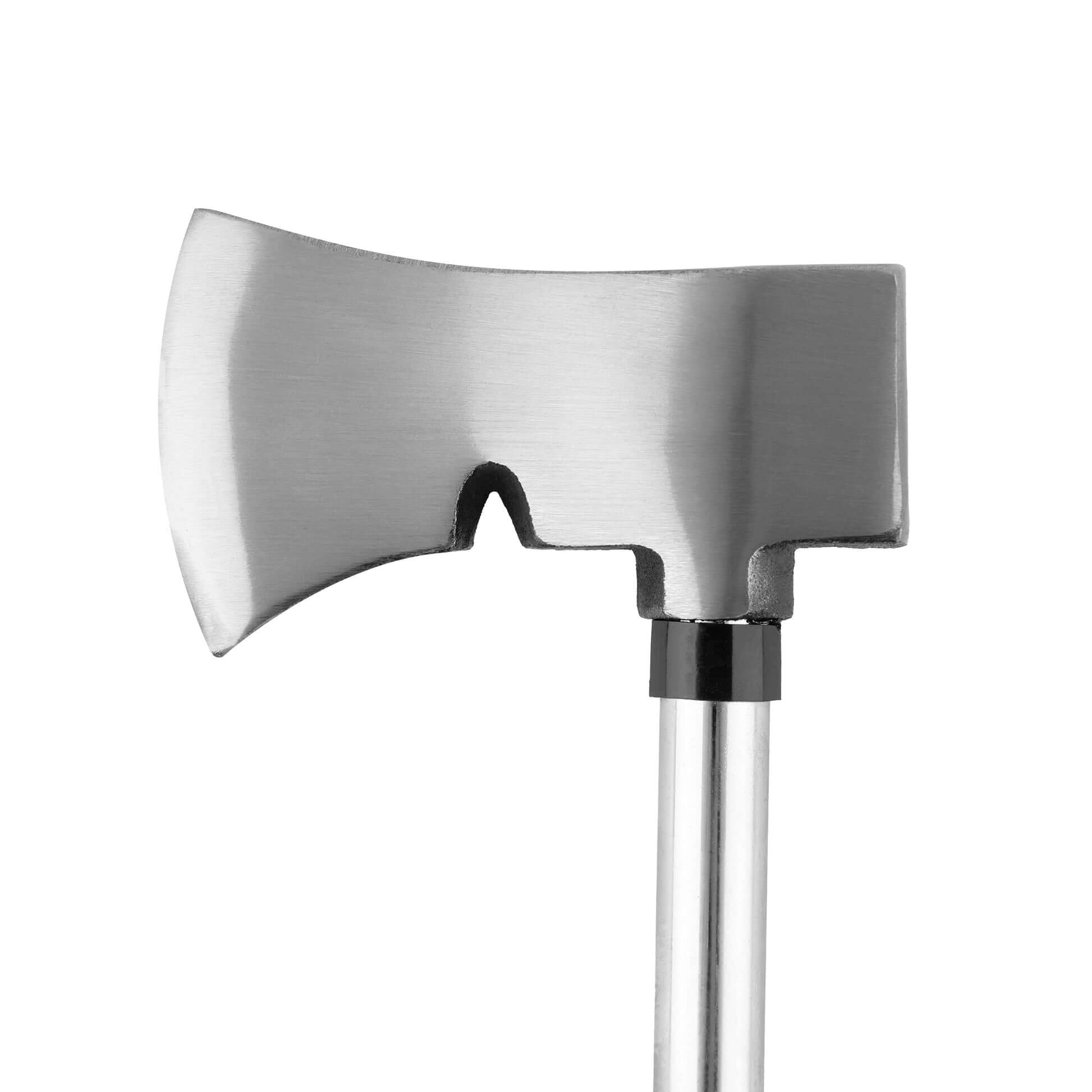 Close-up of Coghlan's Camp Axe head and shaft, compact camping hatchet