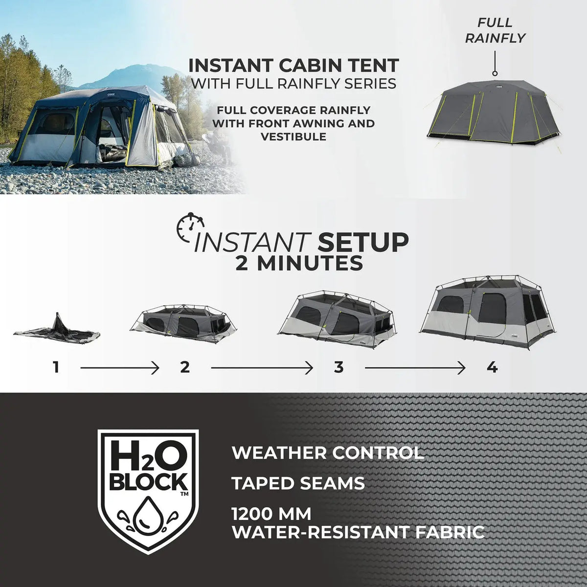 Core Equipment 9 Person Instant Cabin Tent with Full Rainfly - 14' x 9' - Shop  Camping Tents at  Trekaline