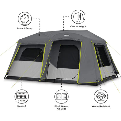 Core Equipment 9 Person Instant Cabin Tent with Full Rainfly - 14' x 9' - Shop  Camping Tents at  Trekaline