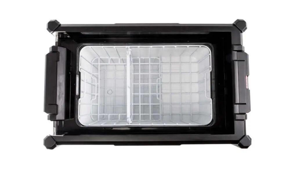 Top view of the ARB Zero Portable Fridge Freezer Single Zone - 44L with open lid showing interior compartments.