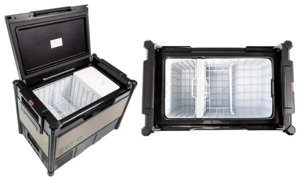 ARB Zero Portable Fridge Freezer Dual Zone - 69L with open compartments