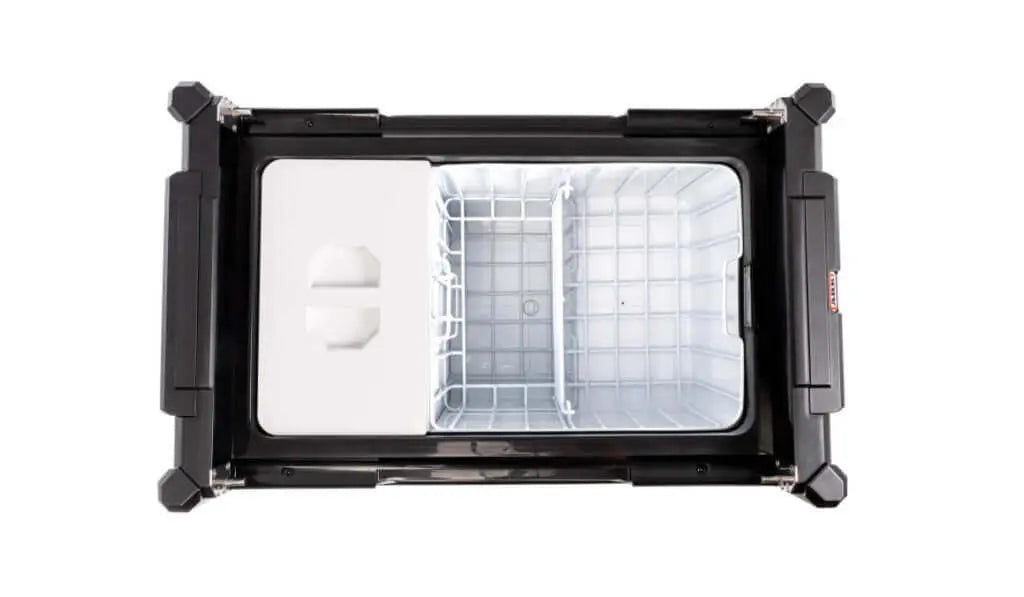 Top view of ARB Zero Portable Fridge Freezer Dual Zone - 69L showing interior compartments for optimal food storage on adventures.