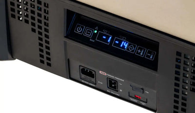 Control panel of ARB Zero Portable Fridge Freezer Dual Zone - 69L displaying temperature settings.