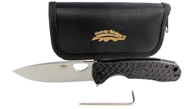 Honey Badger Medium Flipper Stonewashed D2 Steel with Zipper Pouch