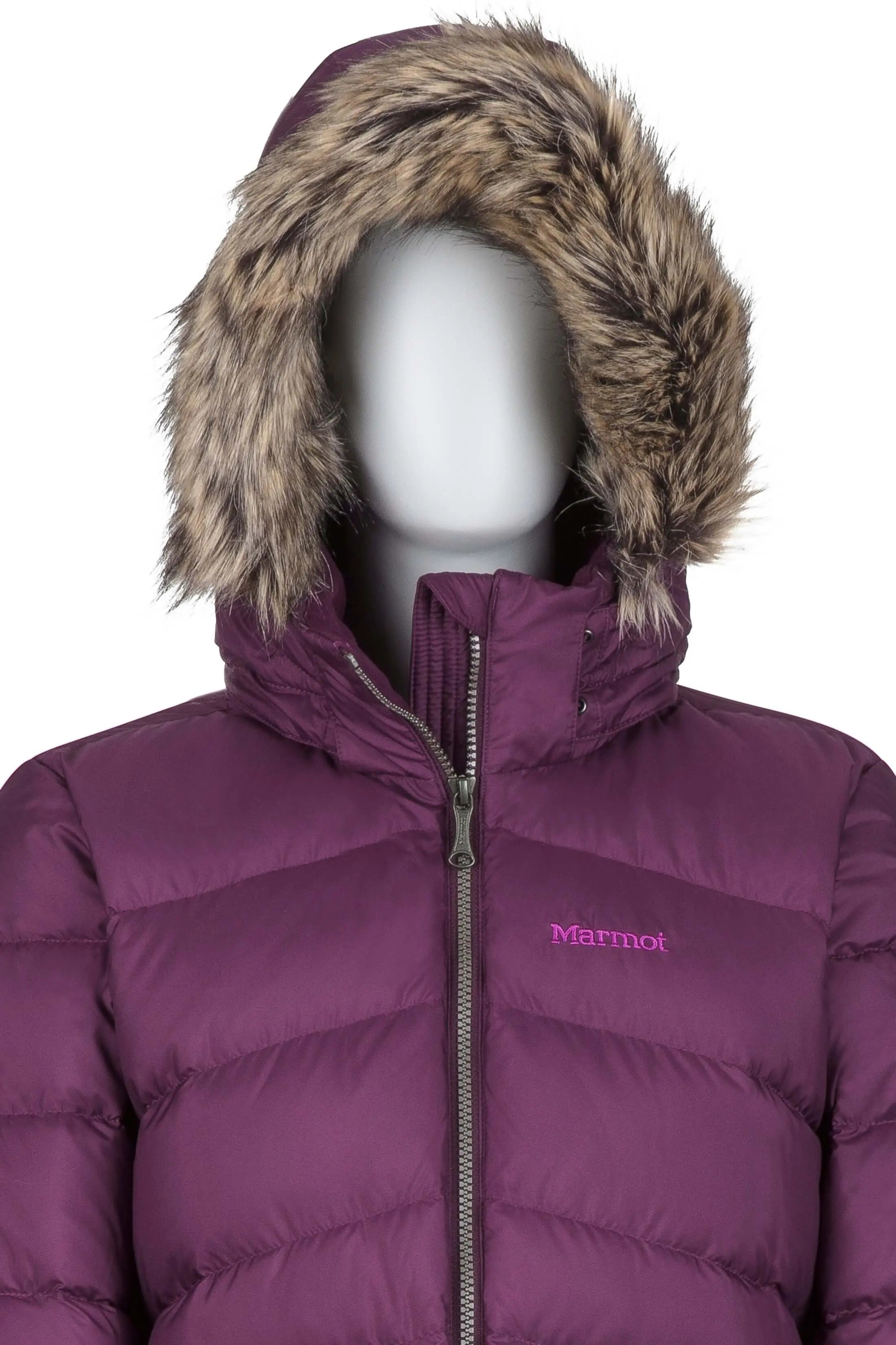 Marmot Ithaca Jacket - Women's Down Coat with faux fur hood in purple color