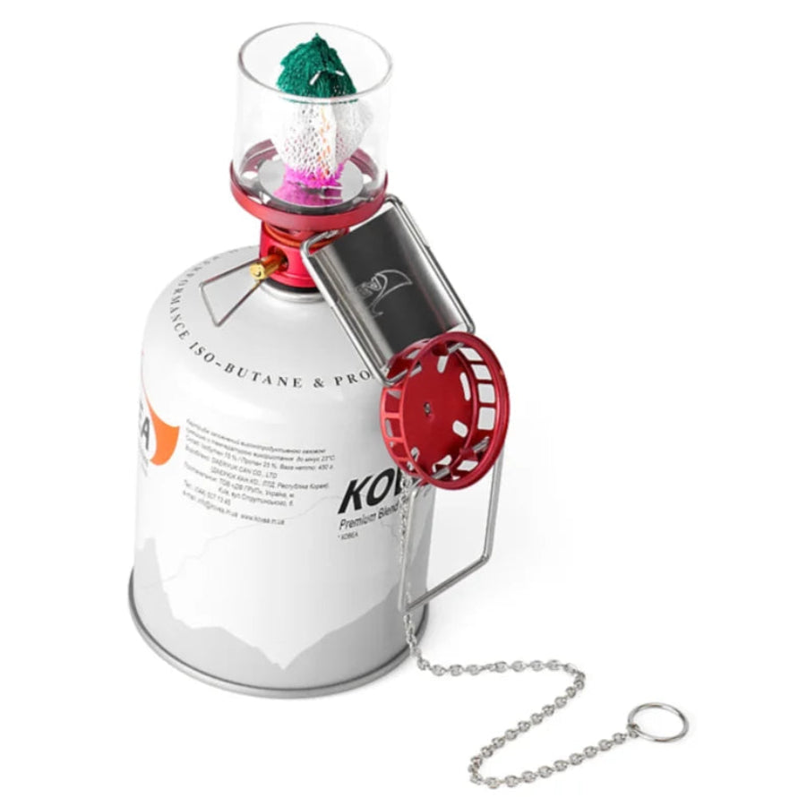 Kovea Firefly Lantern gas lamp with piezo ignition for camping, lightweight and compact design ideal for outdoor adventures.