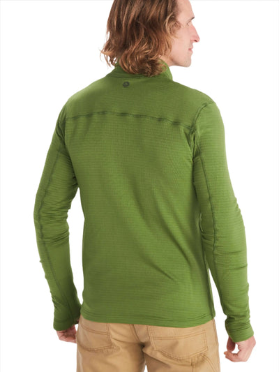 Back view of a man wearing a green Marmot Preon Jacket, designed for men's hiking and alpine adventures.