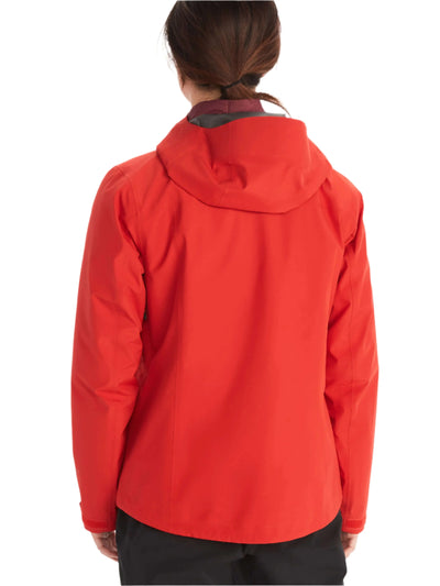 Back view of the Marmot Gore-Tex Minimalist Pro Jacket for women in vibrant red.