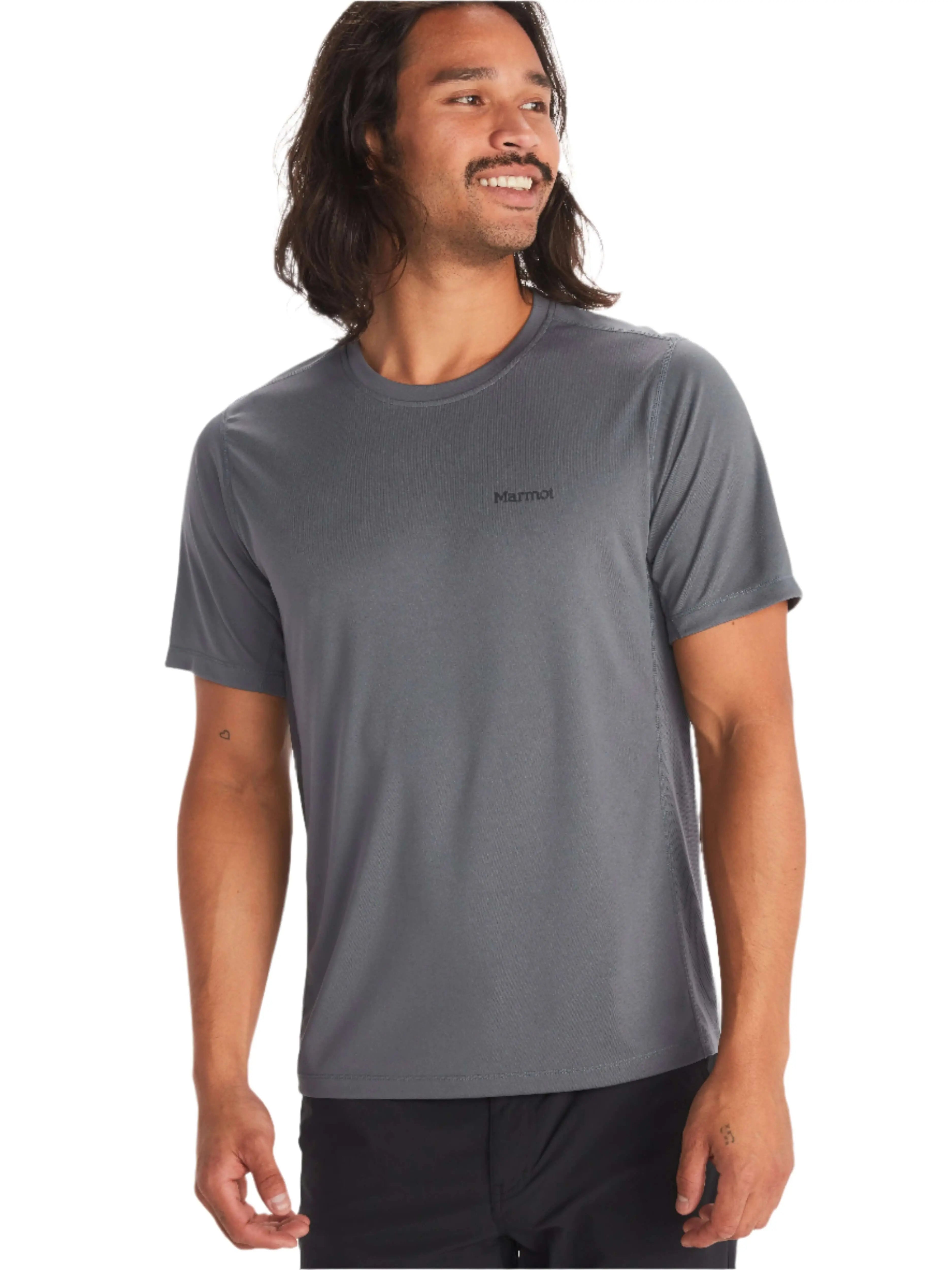 Marmot Windridge Short-Sleeve T-Shirt for men, perfect for activewear in warm climates, featuring moisture-wicking material and sleek design.
