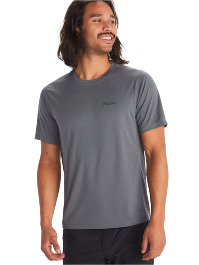 Marmot Windridge Short-Sleeve T-Shirt for men, perfect for activewear in warm climates, featuring moisture-wicking material and sleek design.