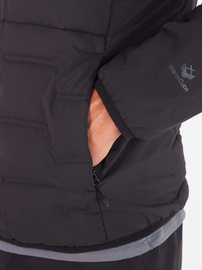Close-up of Marmot Warmcube men's winter jacket with hand in pocket